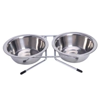 stainless steel double pet bowls dog cat water food non slip feeding station