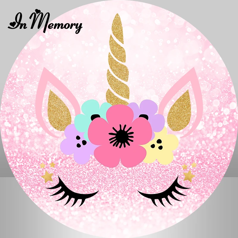 В памяти розовым блеском Единорог вечерние круглый задний фон цветы