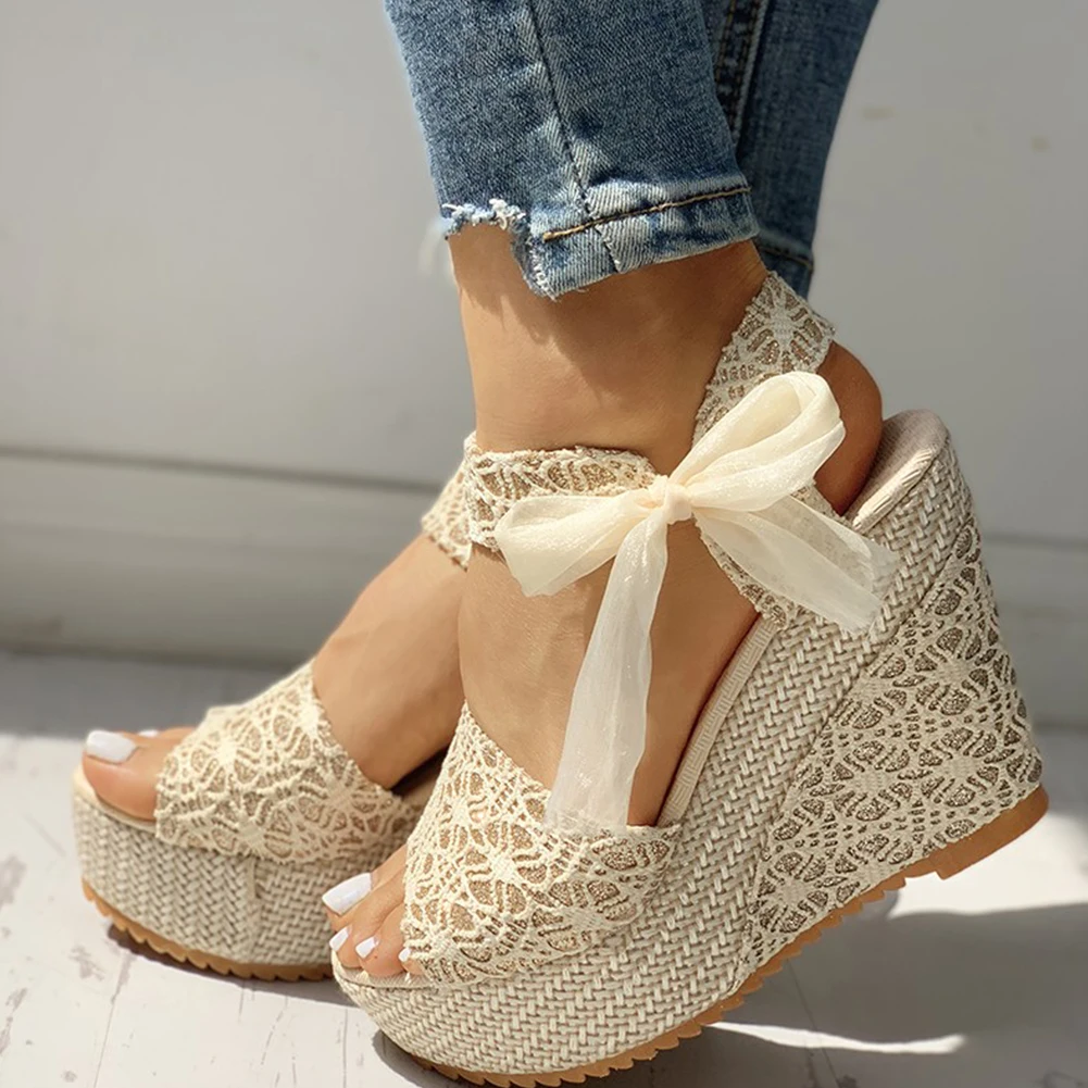 

Ladies Bow Sandals Women's High Heels Party 2021 Summer Height Increase Sandals
