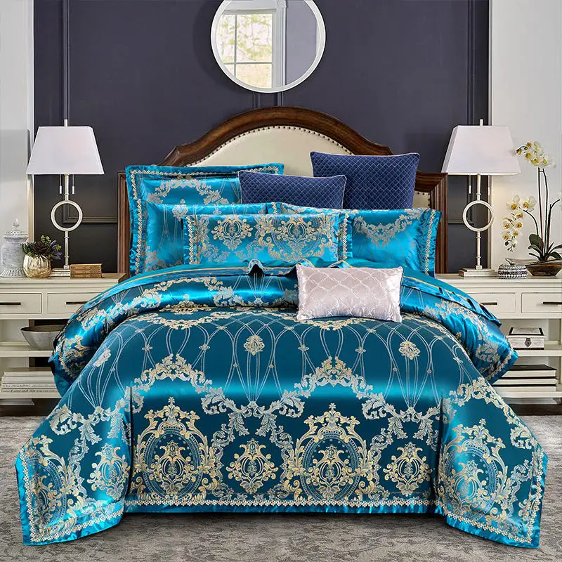 

4Pcs Luxury Satin Jacquard AB double side fabric Bedding set Queen size soft bedclothes Bed sheet set Duvet cover Pillowcases.