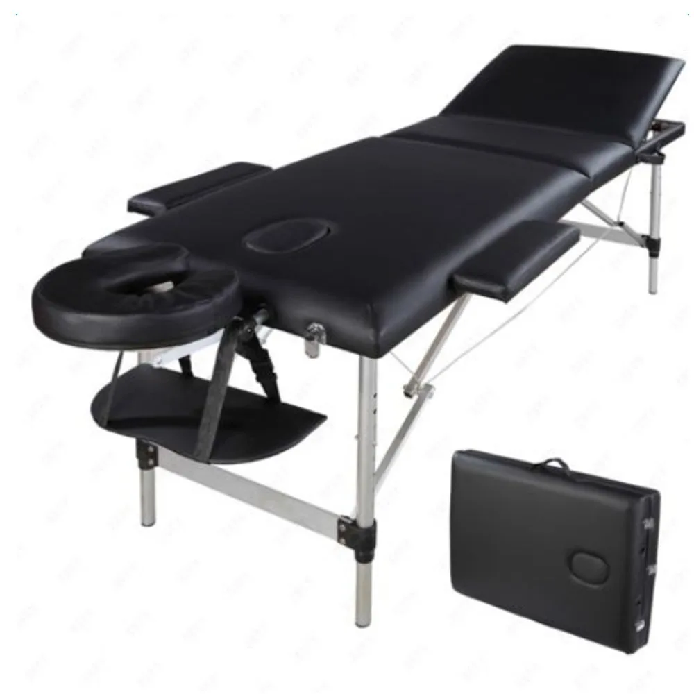 

3 Sections Folding Aluminum Tube SPA Bodybuilding Massage Table Kit Black