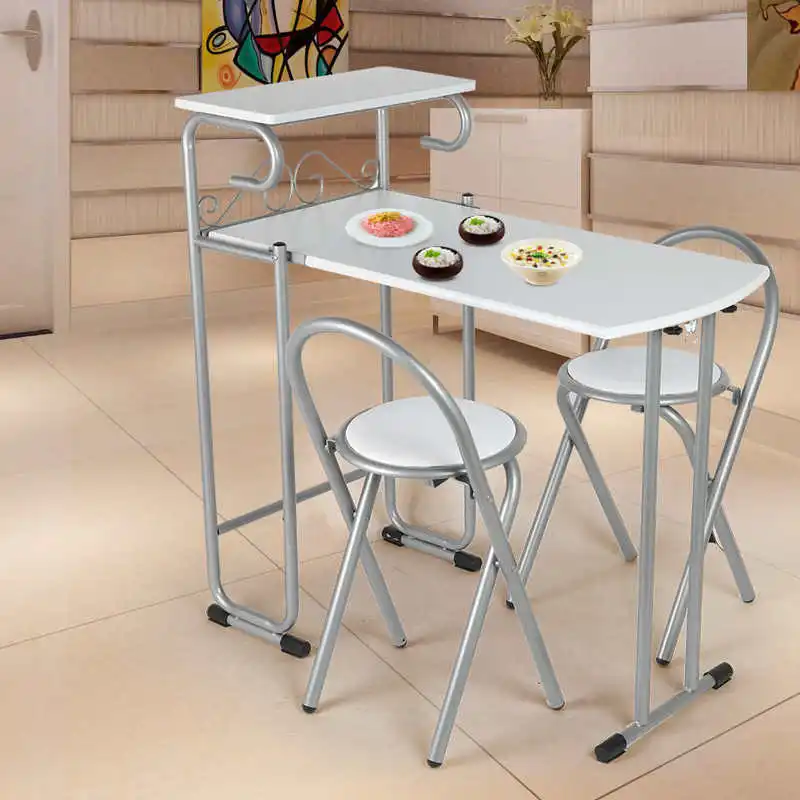

3Pcs Foldable Home Dining Table Chairs Set Kitchen Dining Room Table with Storage Shelf Kitchen Table Chairs