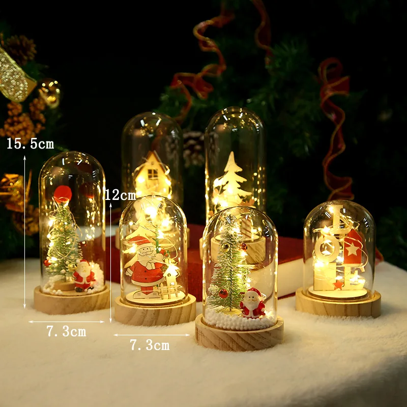 

Christmas Ornaments Artificial Christmas Tree LED Lights In Glass Cover Miniature Toys Children Gift Santa Claus Snow Scene