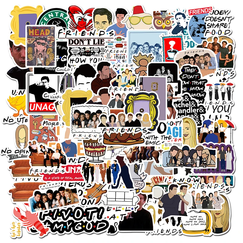 Calcoman&iacute;a adhesiva Vintage de Anime con letras de serie de TV Friends, calcoman&iacute;a para &aacute;lbum de recortes, regalo para tel&eacute;fono y port&aacute;til, 10/50/100 Uds.-0