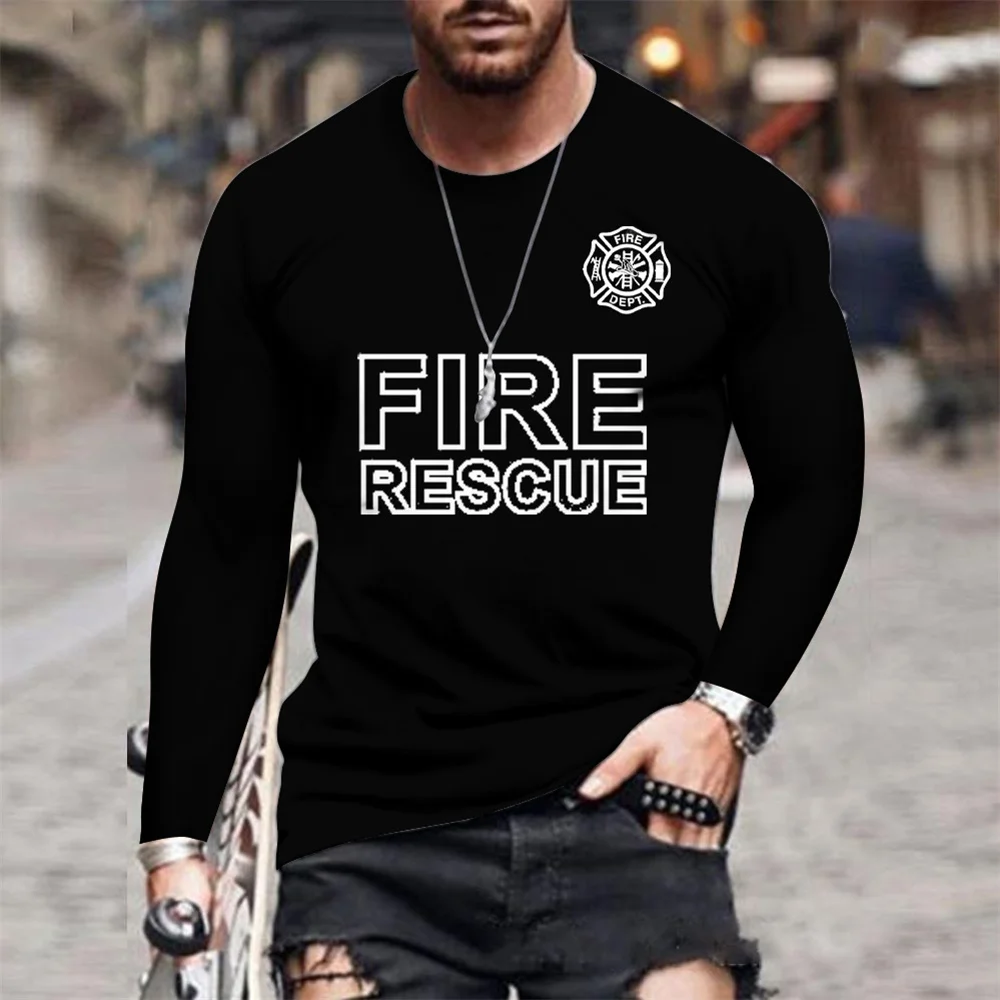 

Fire Rescue Firefighter T Shirt Men Fireman T-shirts Short Sleeve Mans Cool Tops