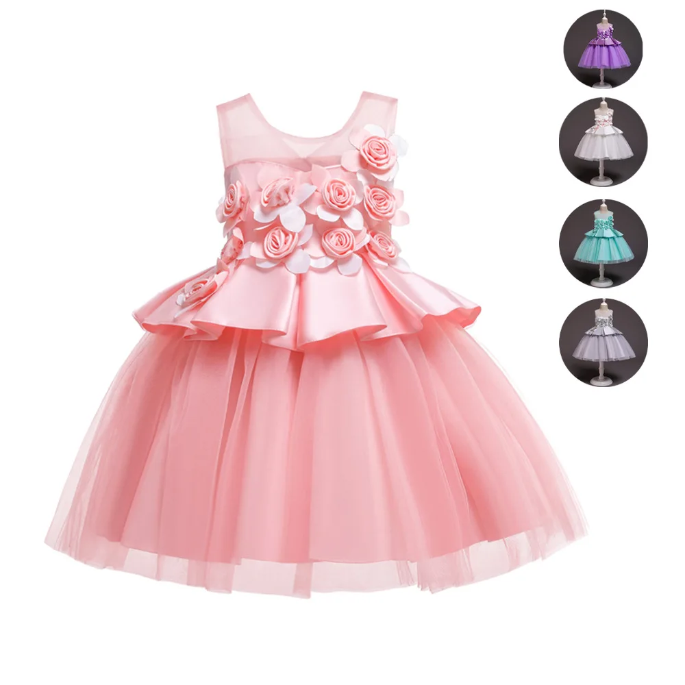 

Детское платье с цветами, платье принцессы, пушистое платье, атласное платье, платье для выступлений, платье с цветами для девочек, платье дл...