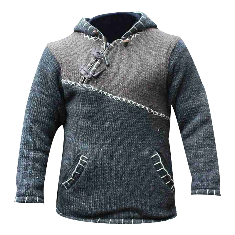 

Autumn Winter Men's Hoodie Pullover Warm Patchwork Spacious Soft Pocket No Yq Clothes Knitted Casual Male Sweater Drop Shipping