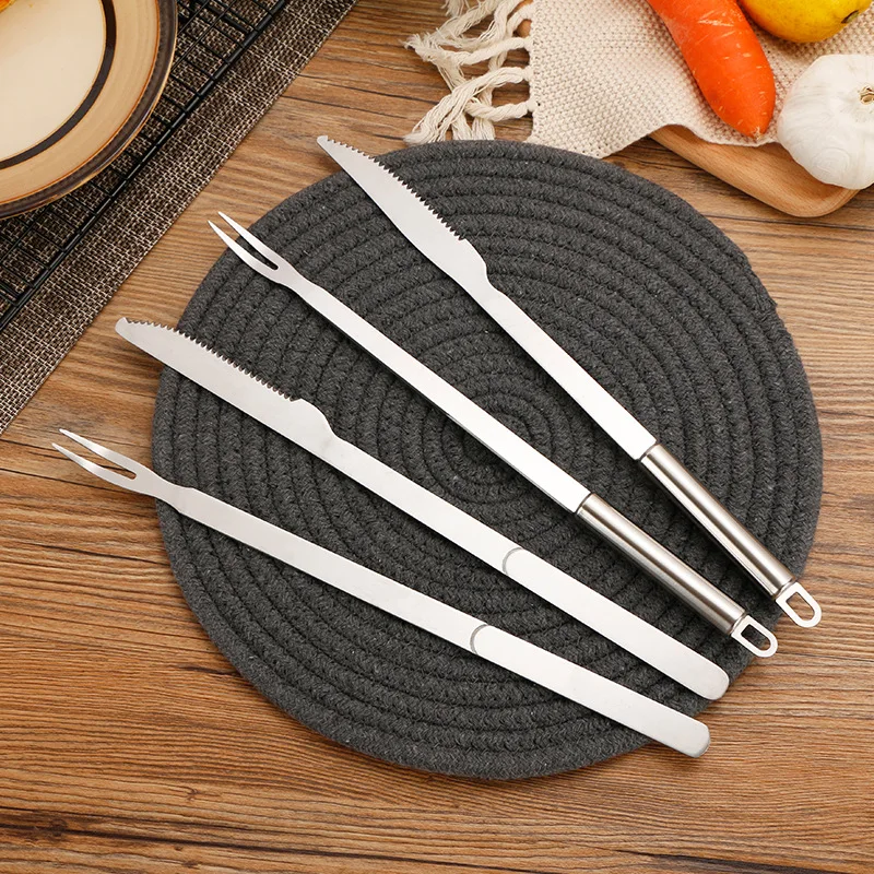 2pcs Stainless Steel Barbecue Knife and Fork Cutlery Utensils Meat Carving Set BBQ Tools K888 | Дом и сад