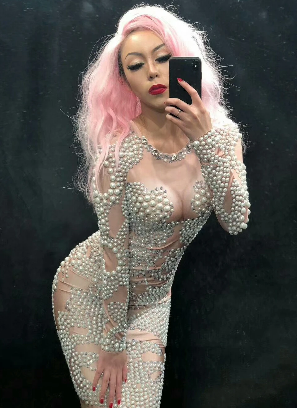 Модное платье стразы с жемчугом женская вечерняя одежда длинным рукавом