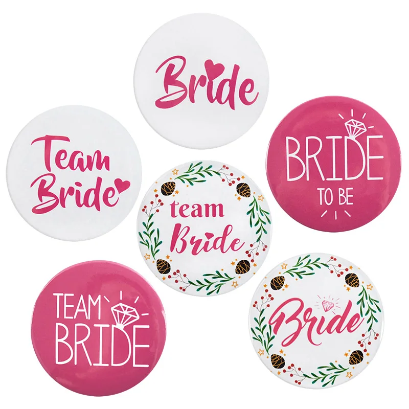 

6pcs Bride To Be Badge Hen Party Bridesmaid Decoration Bachelor Party Team Bride Badge Bridal Shower Wedding Party Supplies