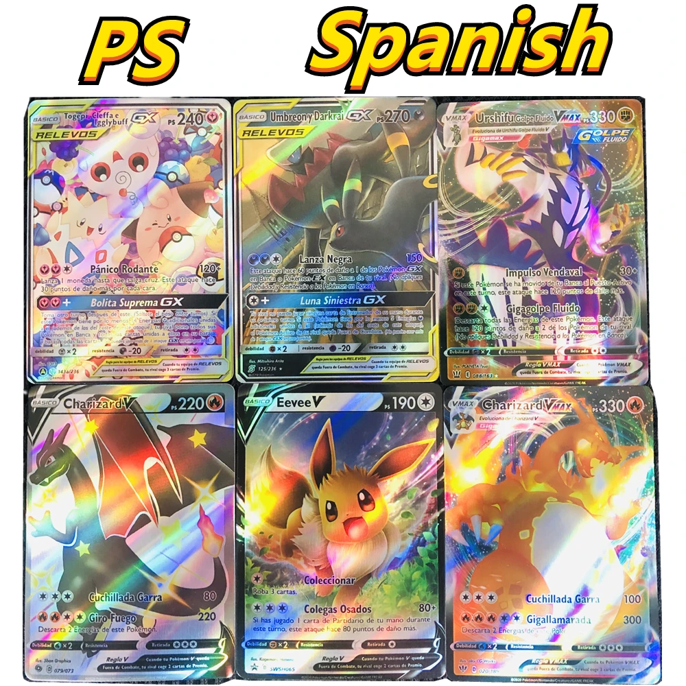 

Random 10/25/50 Pcs Pokémon Card PS Spanish GX EX V Vmax TagTeam Mage Game Battle Collection Card Children's Toy Christmas Gift