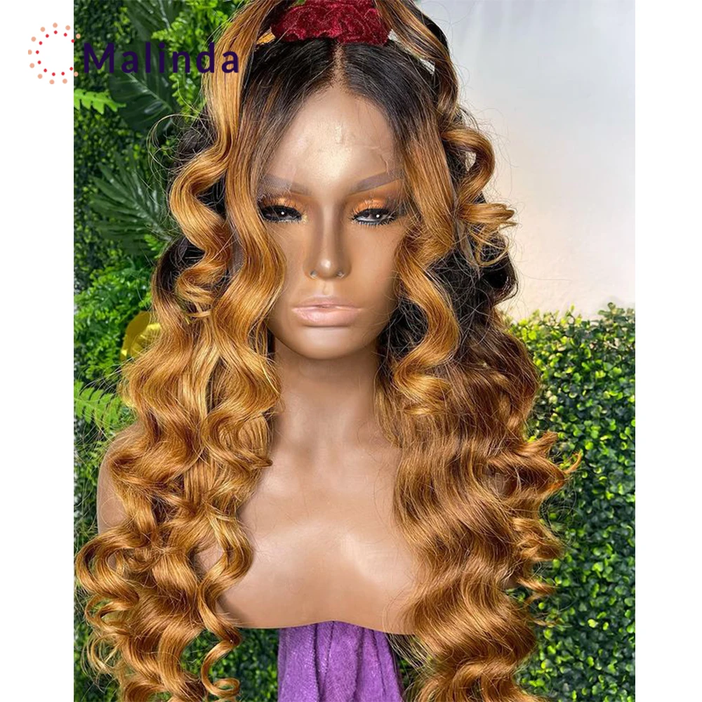 

colored loose deep wave wig For black Women 1b/27 Ombre Human Hair Wigs T Part Lace Wig Pre Plucled With Baby Hair Remy