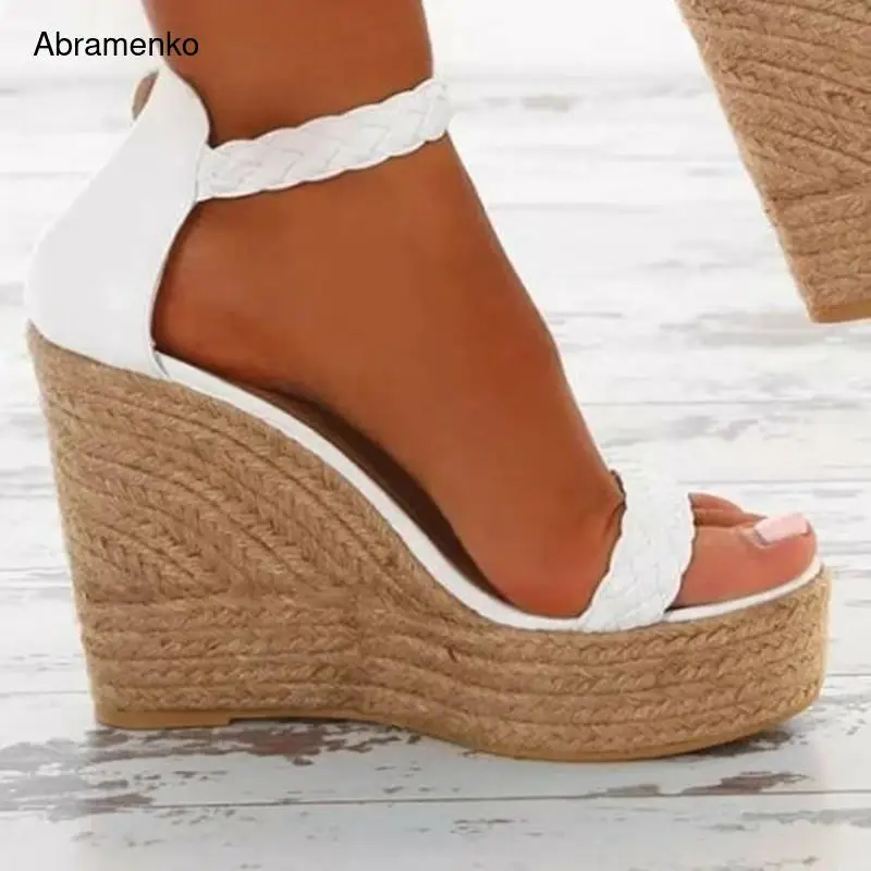 

Gladiator Sandals Bohemia Weaven Wedges Ankle Straps Open Peep Toe Hemp High Heel Platform Summer Style Sandals Women Size 35-43