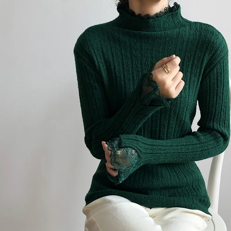 2021 Fall Winter Sweater Turtleneck Ruched Women Sweaters High Elastic Solid Female Slim Sexy Knitted Pullovers images - 6