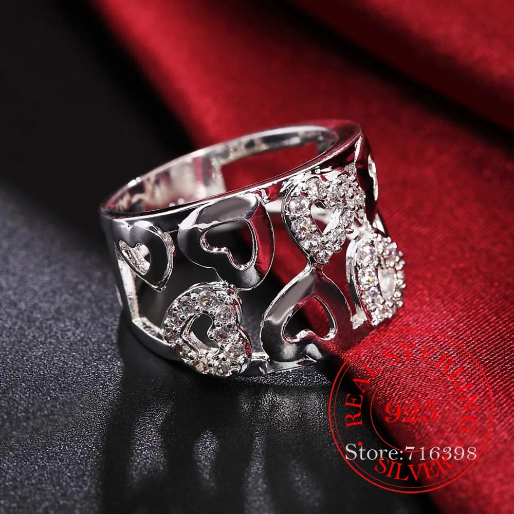 

2020 New Arrival 925 Sterling Thumb Heart Crystal Rings for Women Big Wide Finger Ring For Unisex Jewelry Mama Men Best Gift