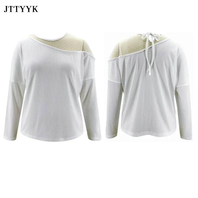 

2021 Autumn Pullover Knitted Sweater Women's Long-sleeve O Neck Perspective Off-shoulder Loose Sweater Winter Base Knitted Tops