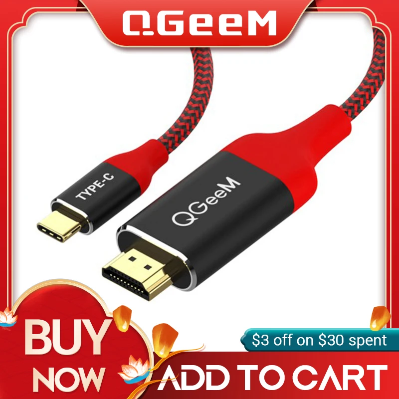 

QGeeM USB C to HDMI 4K 60Hz Cable USB Type C to HDMI Adapter USB-C HDMI Thunderbolt 3 Converter for MacBook Huawei Samsung S10