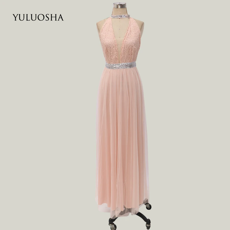Сексуальное вечернее платье YULUOSHA с лямкой на шее глубоким V-образным вырезом и