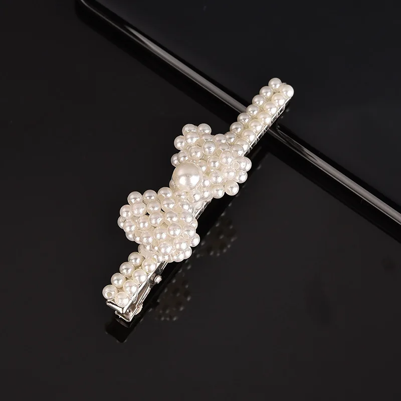 

1Pcs Hand-woven Beaded Barrette One-character Clip Pearl Bowknot Hairclip BB Clip Edge Clip Hairpins Headwear Hair Accessories