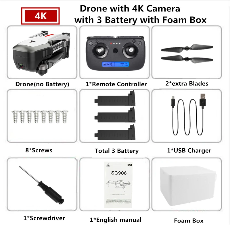 3 White-4K-Foam Box Дрон SG906 4K gps Дроны с камерой HD бесщеточный Квадрокоптер сопротивляющийся сильному ветру селфи Квадрокоптер с камерой VS F11 B5W - Цвет: 3 White-4K-Foam Box