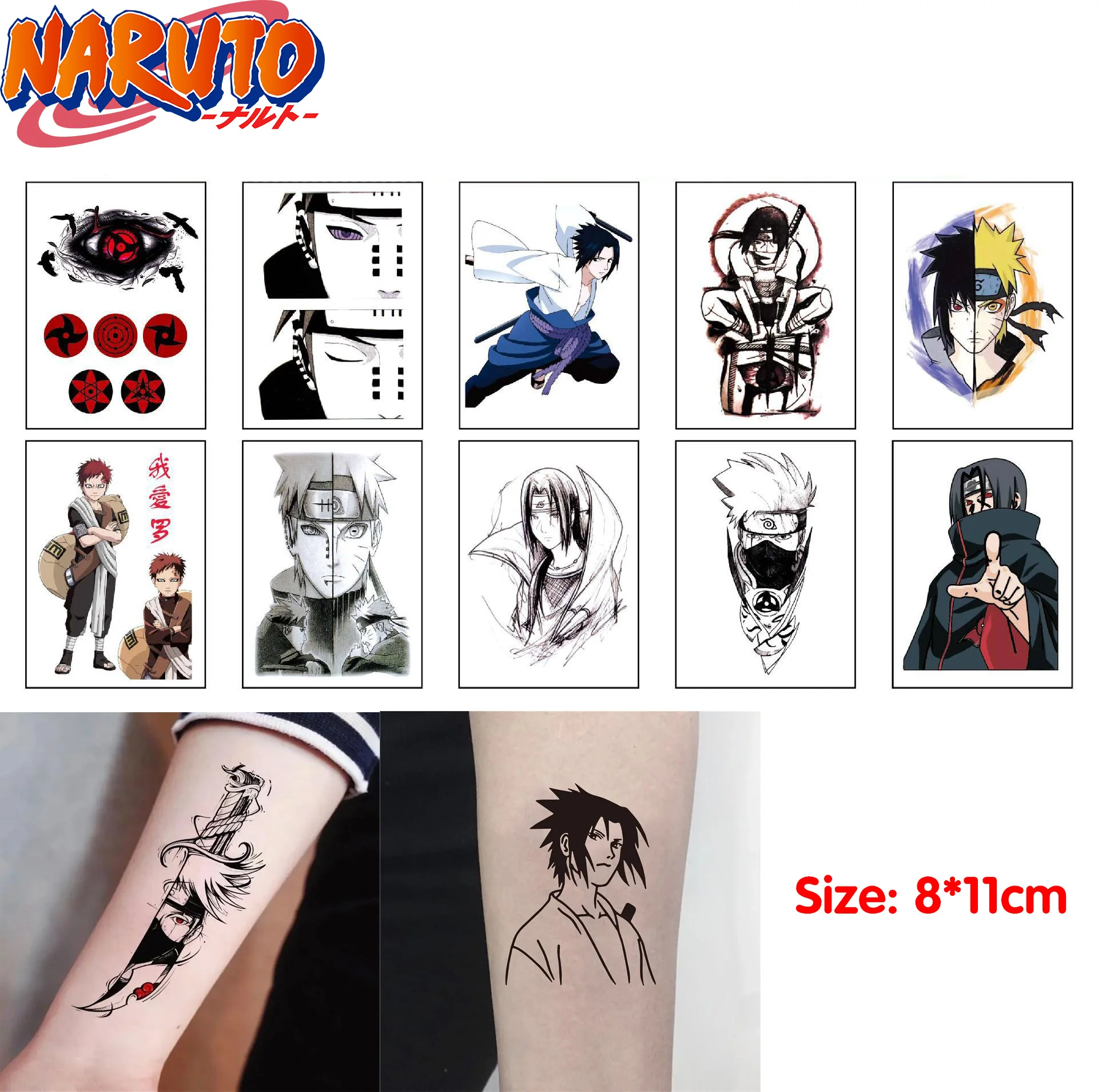 Тату-наклейка с аниме Наруто временные фигурки тату-наклейки Kawaii Uchiha Sasuke Itachi