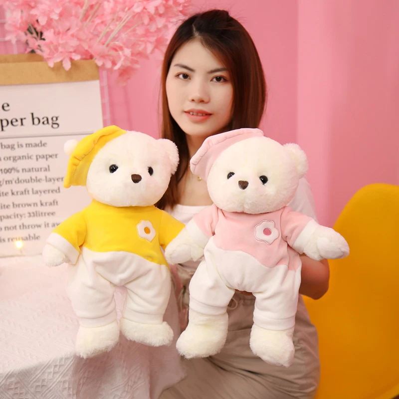 

1pc 38cm Cute Teddy Bear with Clothes Plush Toys Kawaii Bears with Eggs Pillow Stuffed Soft Animal Dolls for Kids Child Gift