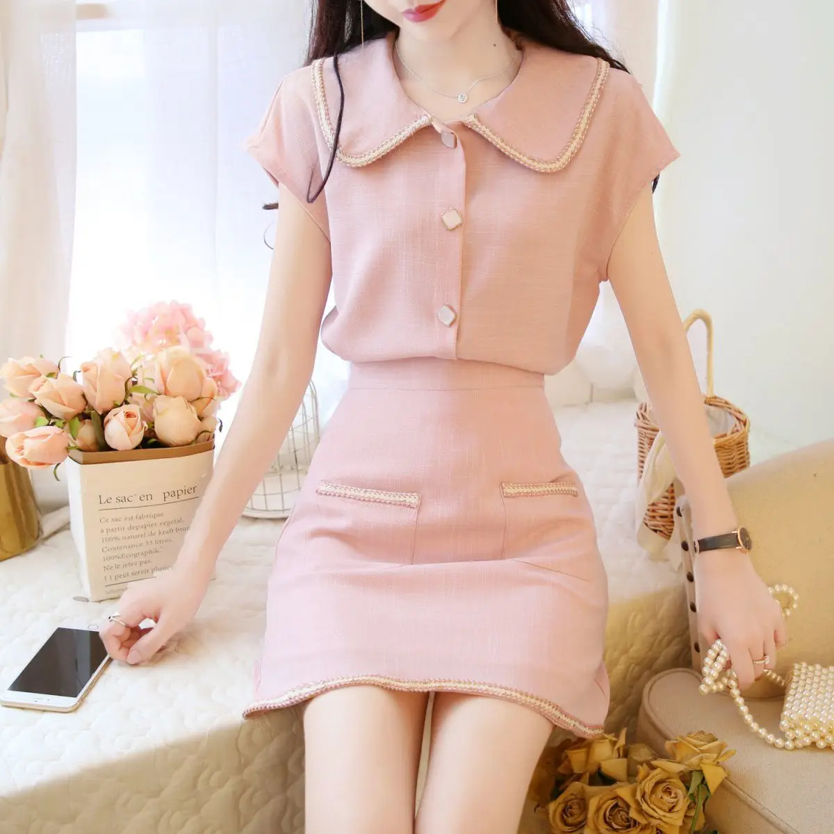 Новые летние женские офисные элегантные комплекты из 2 предметов однобортные