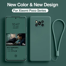 Poco X3 Pro Pocox3 Pro NFC Case Liquid Silicone Soft Protective Back Phone Cover With Strap For Xiaomi Poco X3 X 3 Pro X3pro NFC