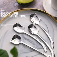 304 stainless steel cute cat dessert spoon tea spoon coffee spoon long tail cat spoon ice cream long handle gift tableware