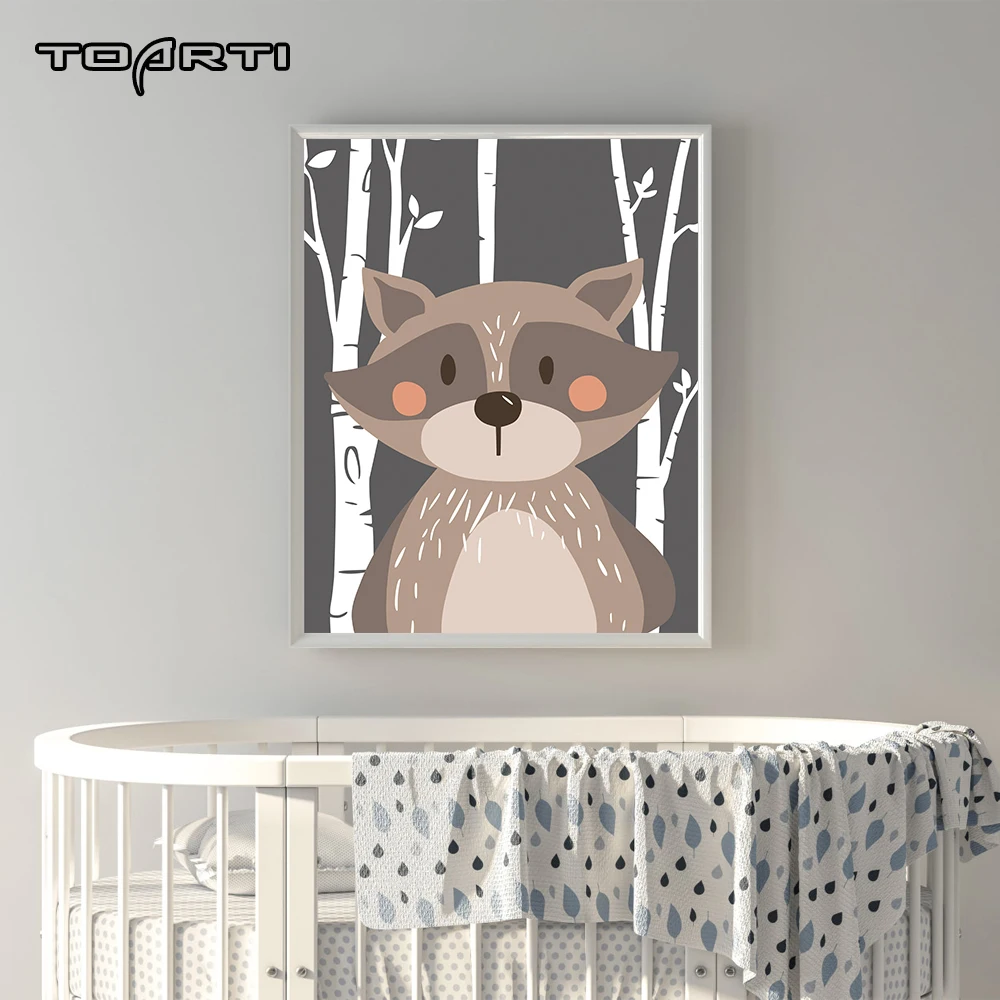 Мультфильм холст постер лесной животные лиса медведь настенная живопись для