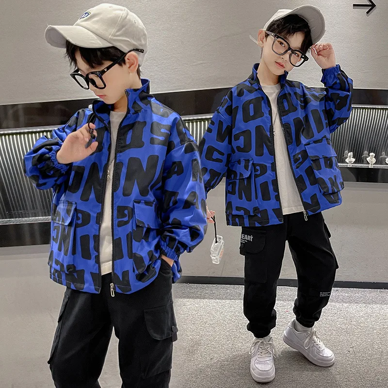 

Boys Spring Fall Jacket Children Long Sleeve Turn Down Collar Active Windbreaker Teen Boys Clothes Cool Sport Coat Boys Outwear