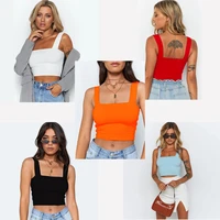 square neck sleeveless summer crop top white women black casual basic t shirt off shoulder cami sexy backless tank top