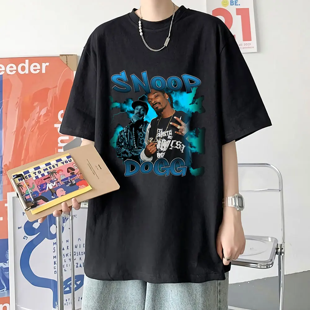 

2021 Summer Hot Sale Snoop Doggy Dogg Tee Shirt Bootleg Rap Tee Short Sleeve Unisex Black Vintage Style T Shirt Oversized Tops