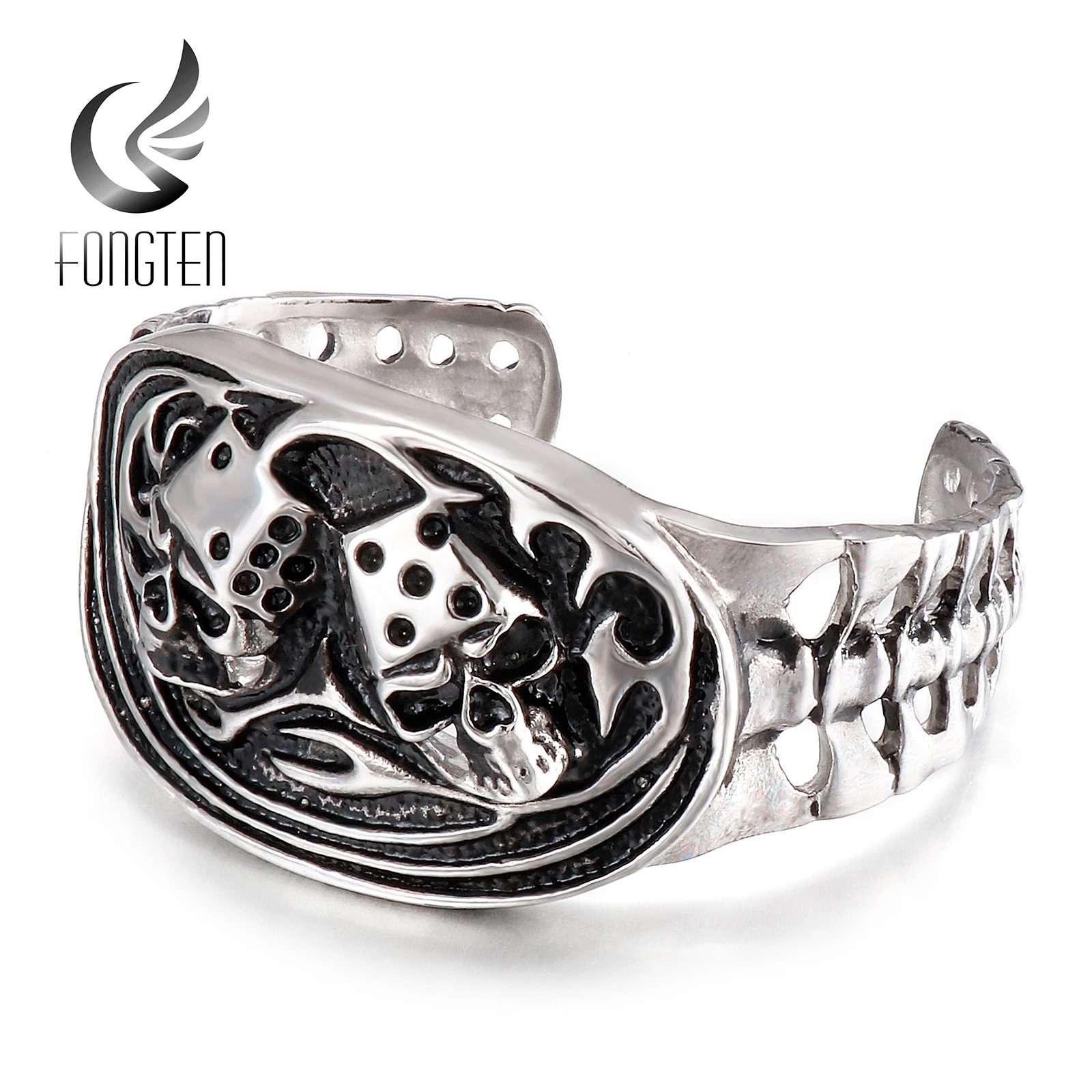 Готический браслет Fongten с подвеской в виде черепа для мужчин из нержавеющей стали