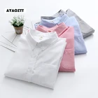 AYAOZT outono manga longa blusas femininas e camisas branco azul oxford feminino senhoras camisa casual topos de algodo blusas