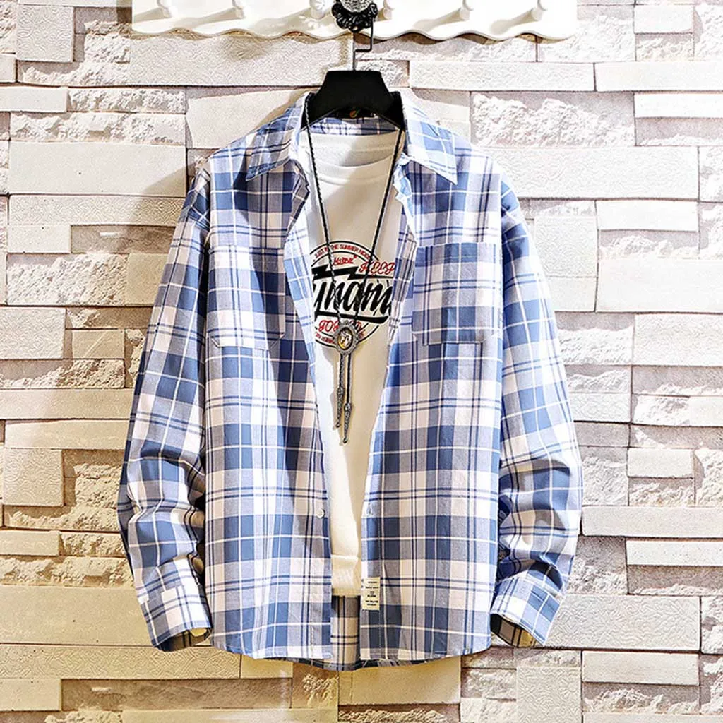 Men's Autumn Fashion Loose Shirt Sport Casual Daily Plaid Attractive Long Sleeve Charm Dailywear Top Blouse | Мужская одежда