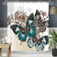 butterfly shower curtain colorful floral painting art butterflies spring insects vintage decor bathroom set waterproof curtains