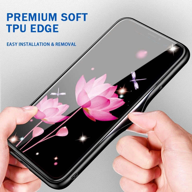 

Tempered Glass Case For Huawei P10 P20 Pro P30 P40 Lite P Smart S P Smart Z Shockproof Cover Tulips Flower Case