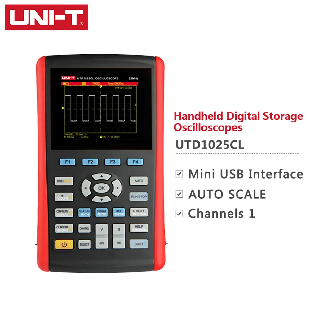 Ручной цифровой осциллограф UNI T UTD1025CL 3 5 дюйма с ЖК дисплеем 25 МГц мини USB 1 канал