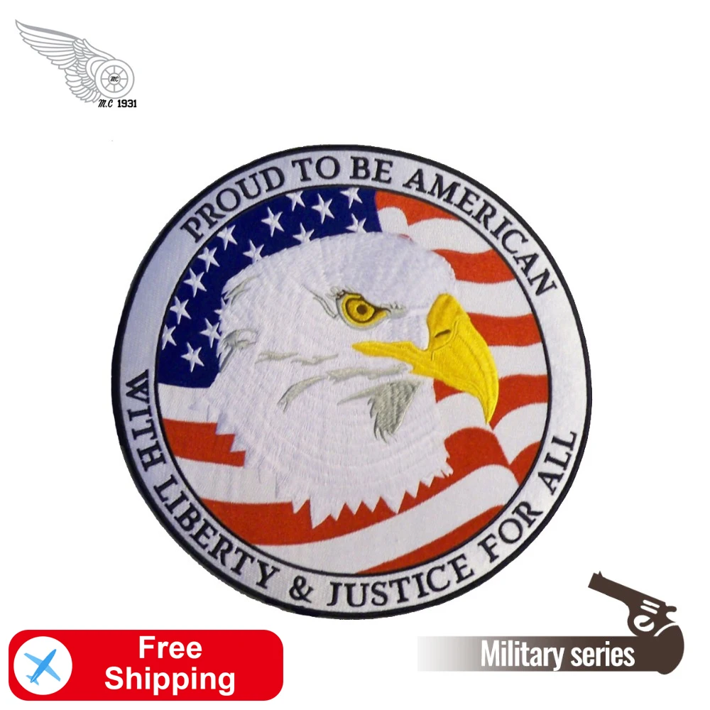 Гордится тем что American справедливости вышивкой в стиле милитари приклеивающиеся