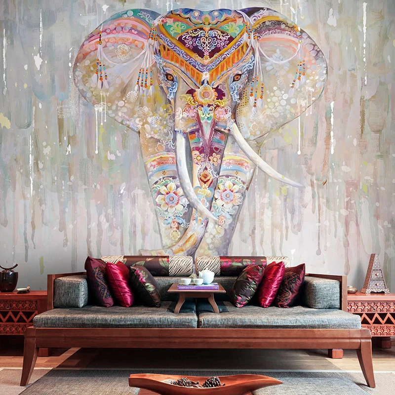 Ручная роспись Слон фон для гостиницы гостиной Настенная спальня Искусство