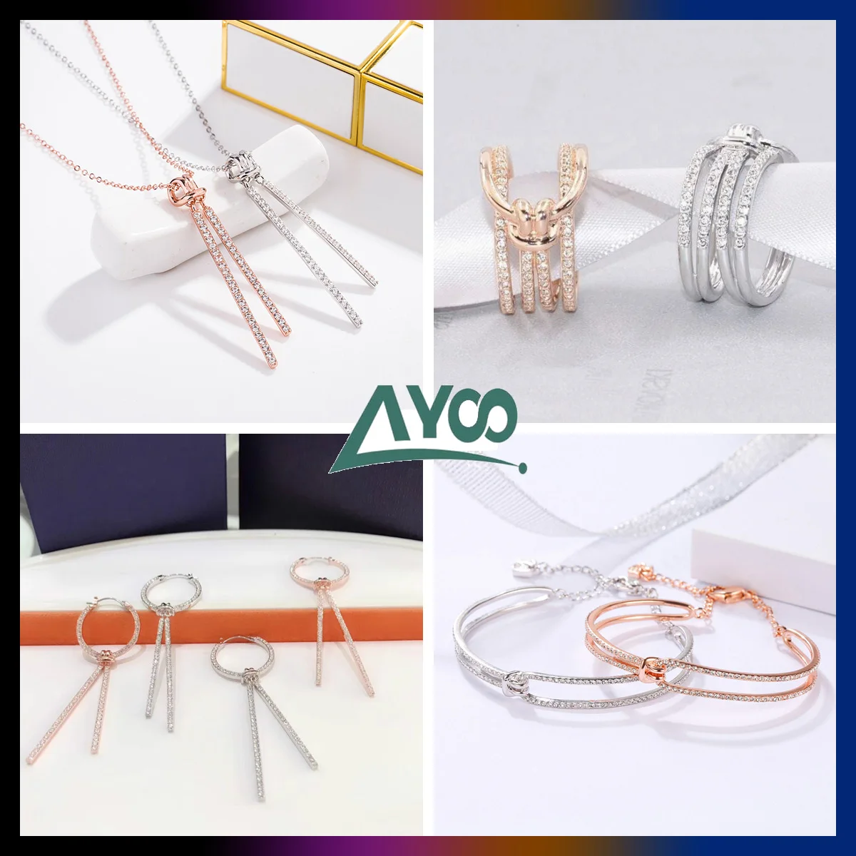 

SWA Fashion Jewelry Original Charm Rose Gold Twist Geometric Crystal Series Necklace Bracelet Earring Set Romantic Gift