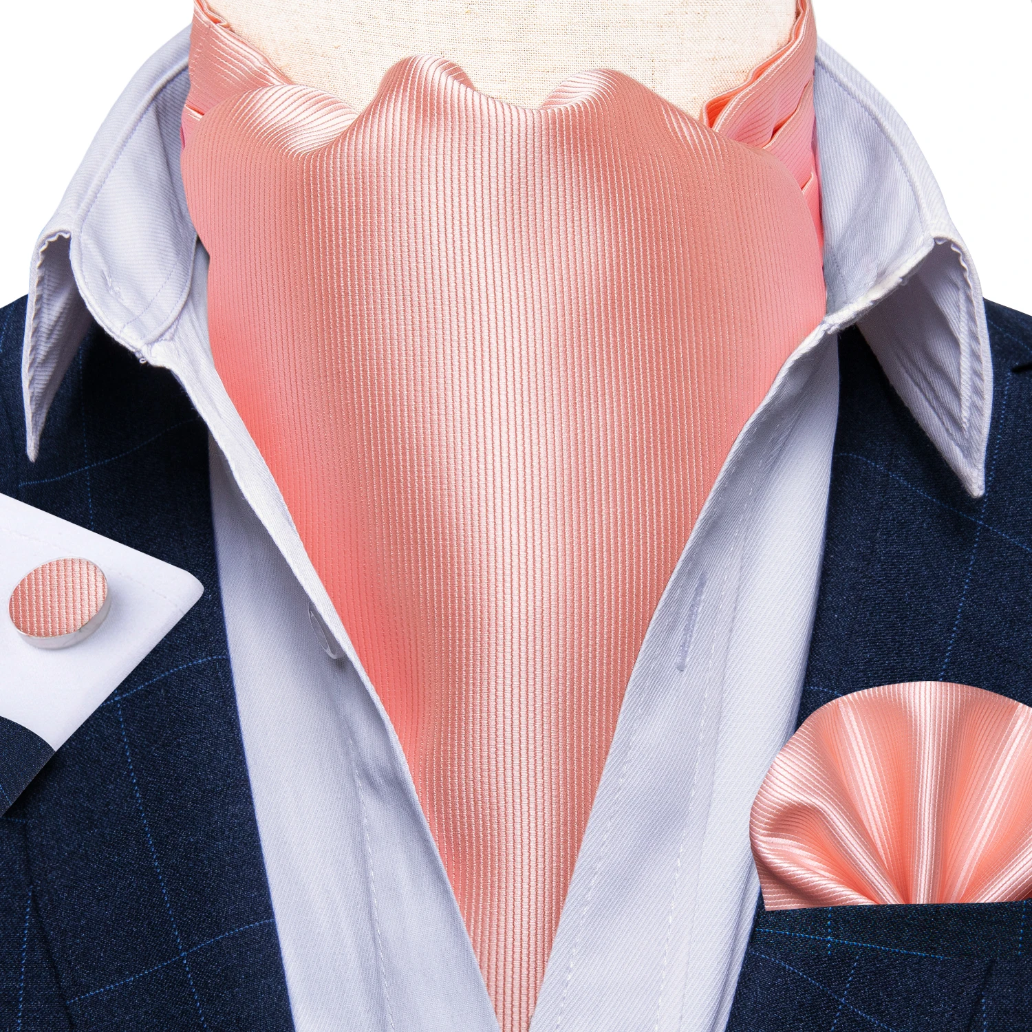 

Party Classic Solid Pink Men Vintage Silk Cravat Ascot Tie Handkerchief Set Wedding Formal Ascot Necktie Cufflinks Set DiBanGu