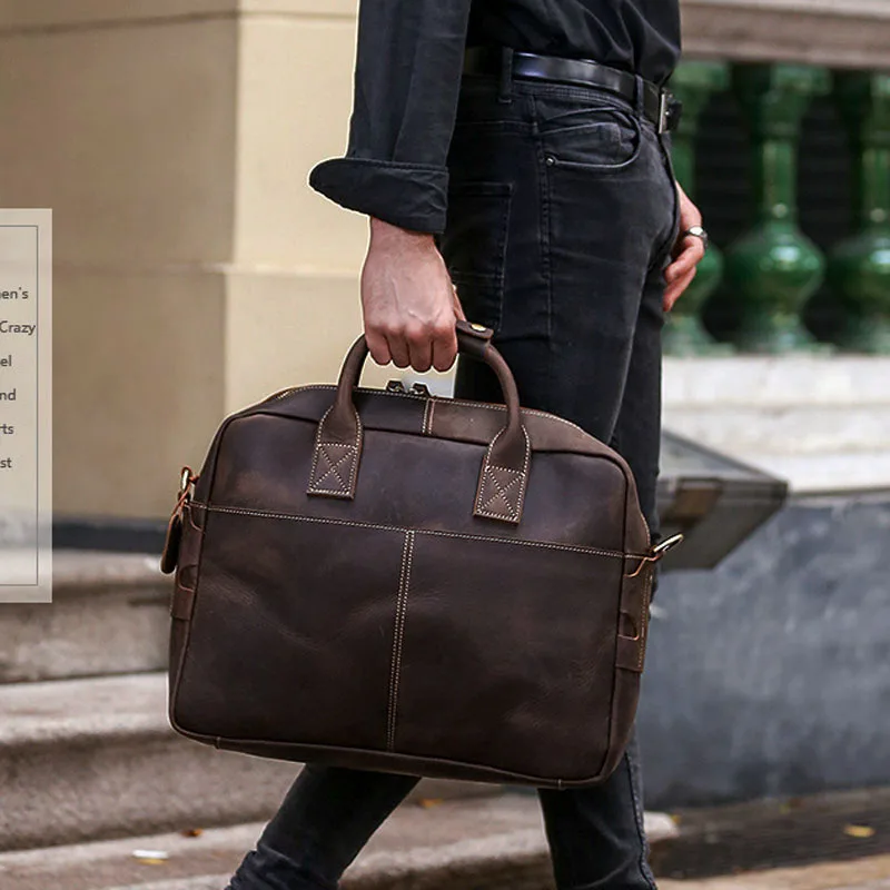 Мужской портфель Crazy Horse из натуральной кожи винтажная сумка через плечо мужская