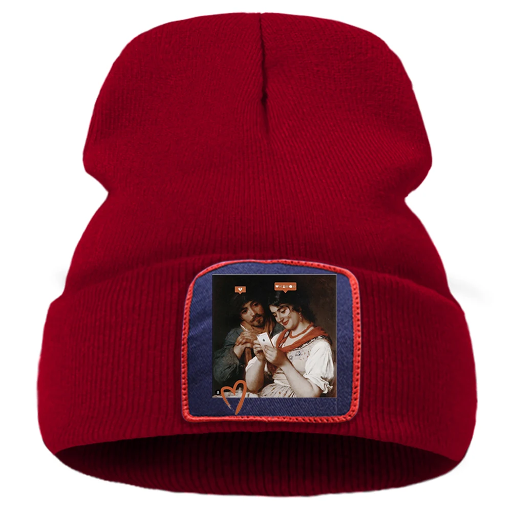 Вязаная шапка с рисунком в винтажном стиле повседневные творческие шерстяные