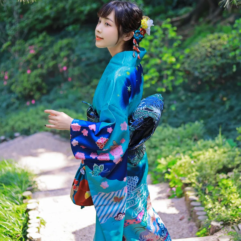 

Традиционное японское кимоно юката с Оби винтажное женское вечернее платье кимоно гейши винтажный женский костюм для выступлений Косплей