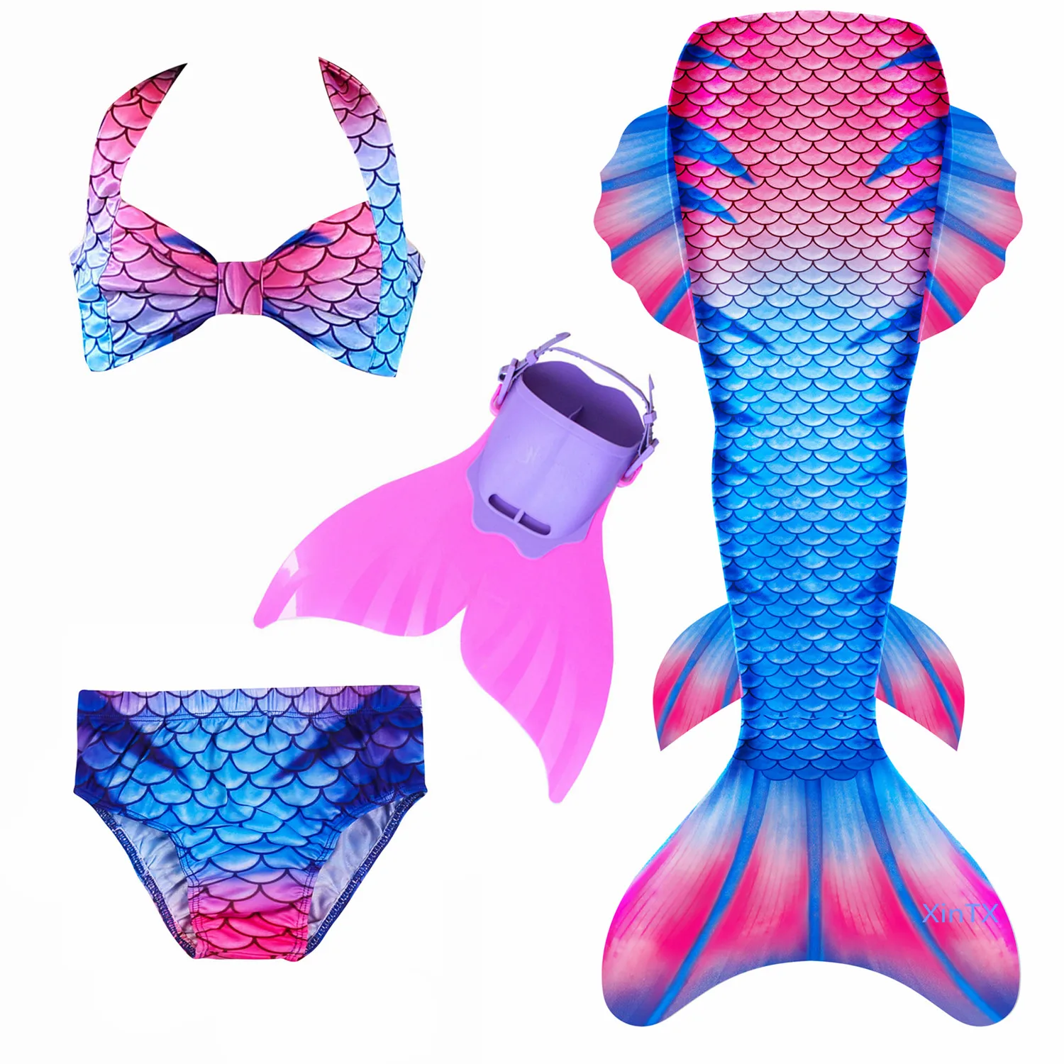 4pcs as picture show 6 шт./компл. новые джинсовые штаны для девочек с хвостом русалки с ребром Плавание костюм комплект бикини, купальный костюм ванный комплект, платье для девочек с рисунком в виде Флиппер Моноласты для Плавание - Цвет: 4pcs as picture show