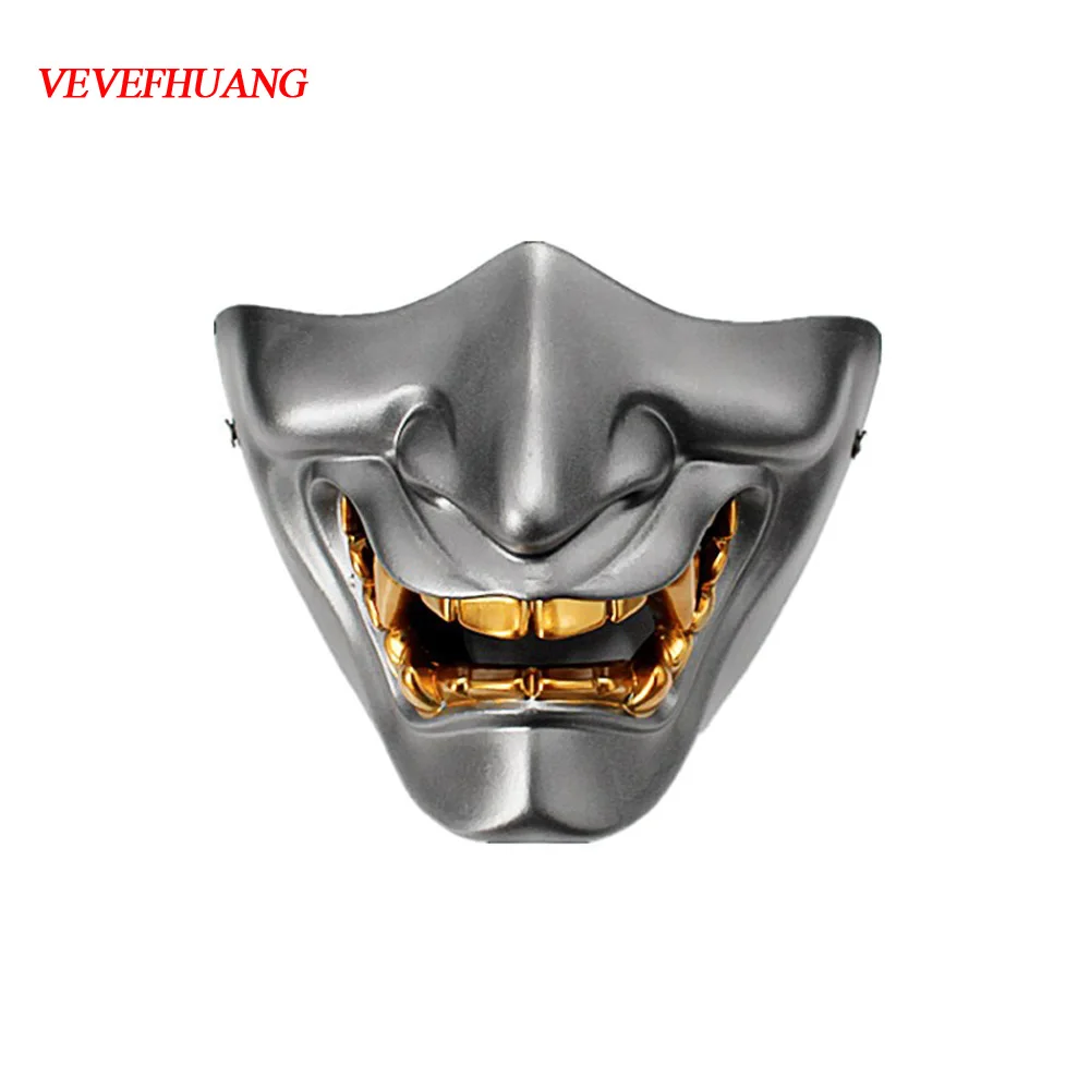 

VEVEFHUANG K Game Half Face Airsoft Oni Mask Halloween Cosplay Evil Demon Kabuki Samurai Hannya Prajna Resin