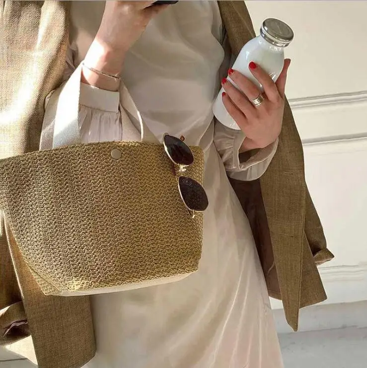 

Fashion Women Straw Bag For Ladies Beach Bohemian Style Small Totes Knitting Summer Purses Handbags Vacational Bucket Bags