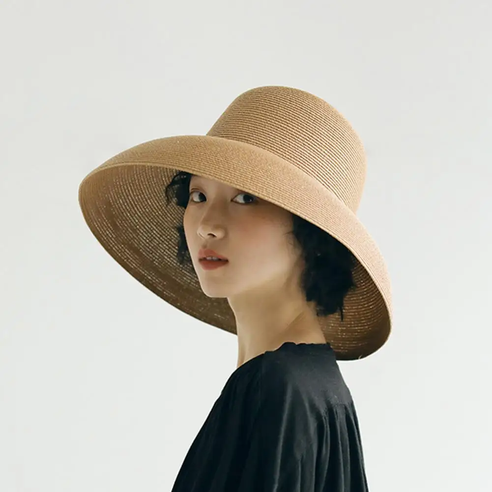 

Women Summer Sun Hat Wide Brim Anti-ultraviolet Foldable Solid Color Straw Hat Cap for Summer Holiday Fold Fisherman Cap